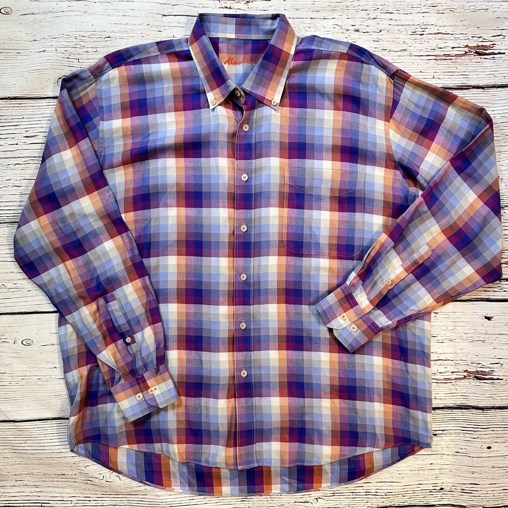 Alan Flusser Multicolor Mens Long Sleeve Button Up Plaid Shirt Sz XL 100% Cotton